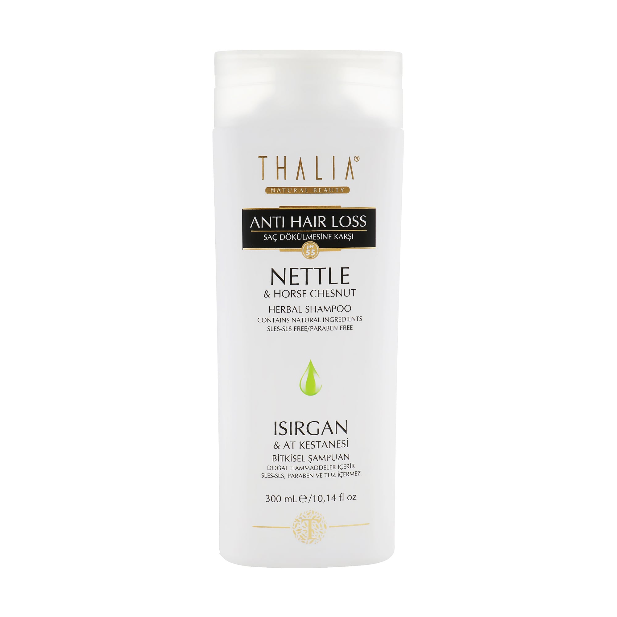 Безсульфатний шампунь Thalia Anti Hair Loss Nettle &amp; Horse Chestnut Herbal Shampoo для пришвидшення росту волосся, з кропивою і каштаном, 300 мл